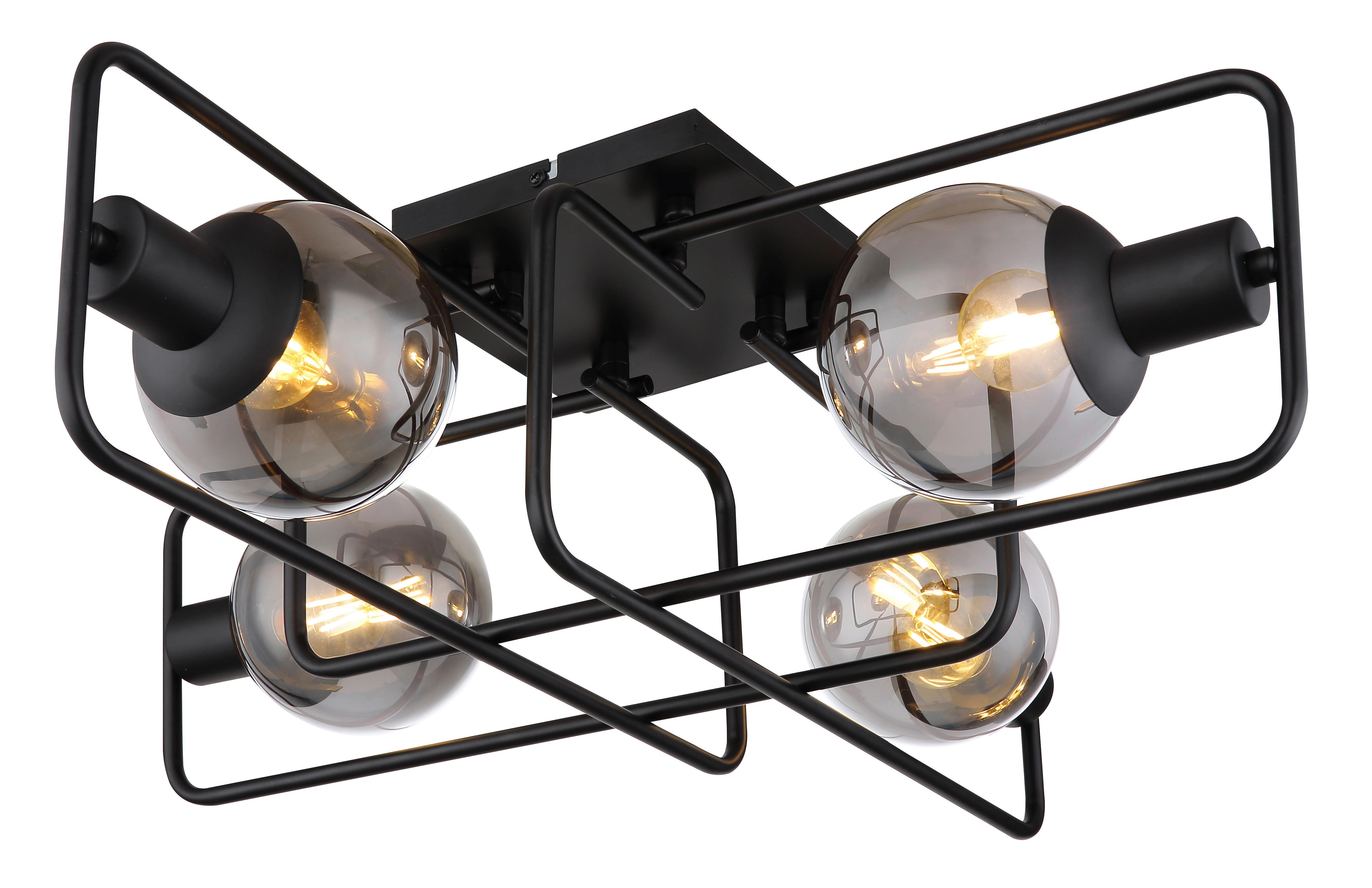 DECKENLEUCHTE 15830-4D - Schwarz, Design, Glas/Metall (61/61/20cm) - Globo