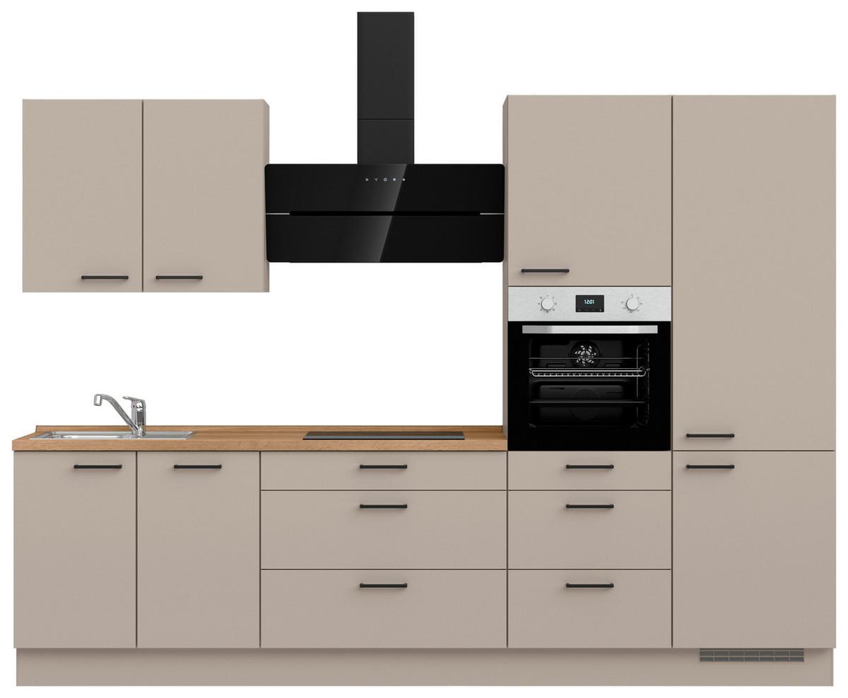 Küchenblock Easytouch High m. Geräten Sandfarben - Sandfarben/Eichefarben, MODERN, Holzwerkstoff/Metall (300cm) - Nobilia