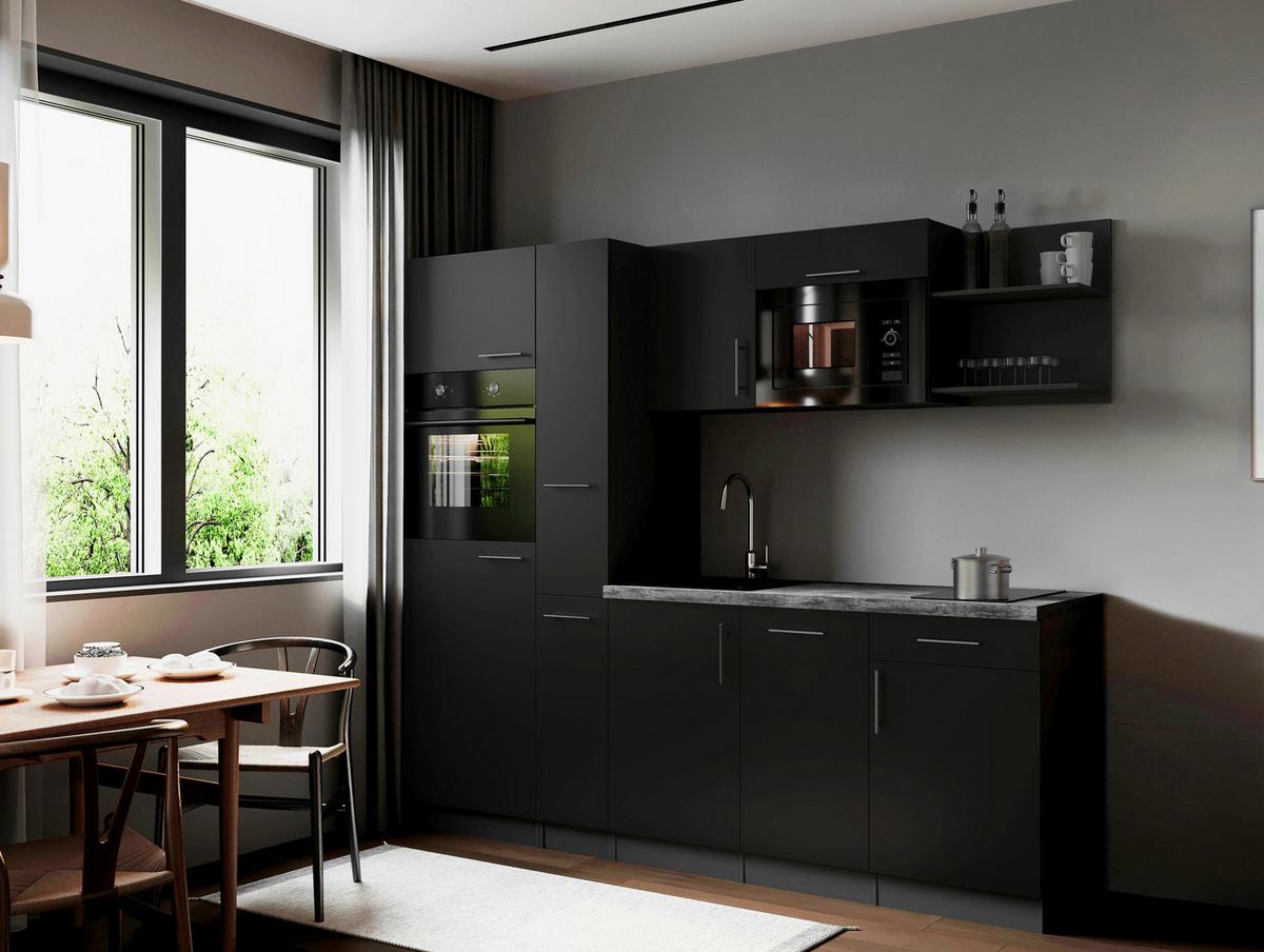 Küchenblock Oliver m. Geräten Schwarz - Schwarz/Grau, Trend, Holzwerkstoff/Metall (235cm) - Respekta