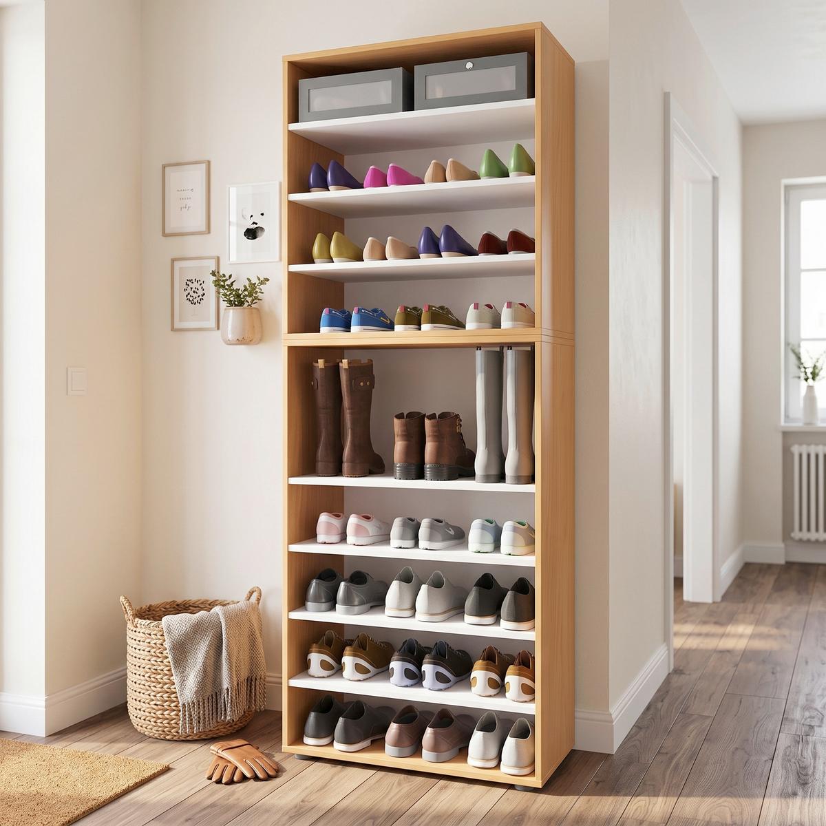 Schuhregal Lona XXL ca.70x183x37cm Buchefarben - Buchefarben/Schwarz, KONVENTIONELL, Holzwerkstoff/Kunststoff (70/183/37cm) - MID.YOU
