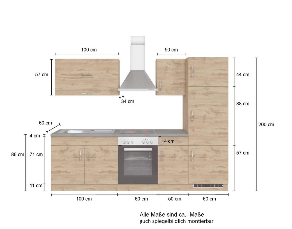 Küchenblock Sorrento ohne Geräte ca. 270 cm Eichefarben - Eichefarben/Anthrazit, MODERN, Holzwerkstoff (270/200/60cm) - Held