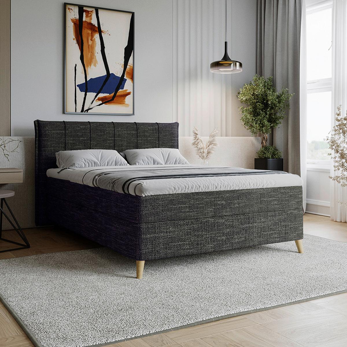 Boxbett Veloria Schwarz ca. 140x200cm - Schwarz, KONVENTIONELL, Textil/Metall (140/200cm) - Based