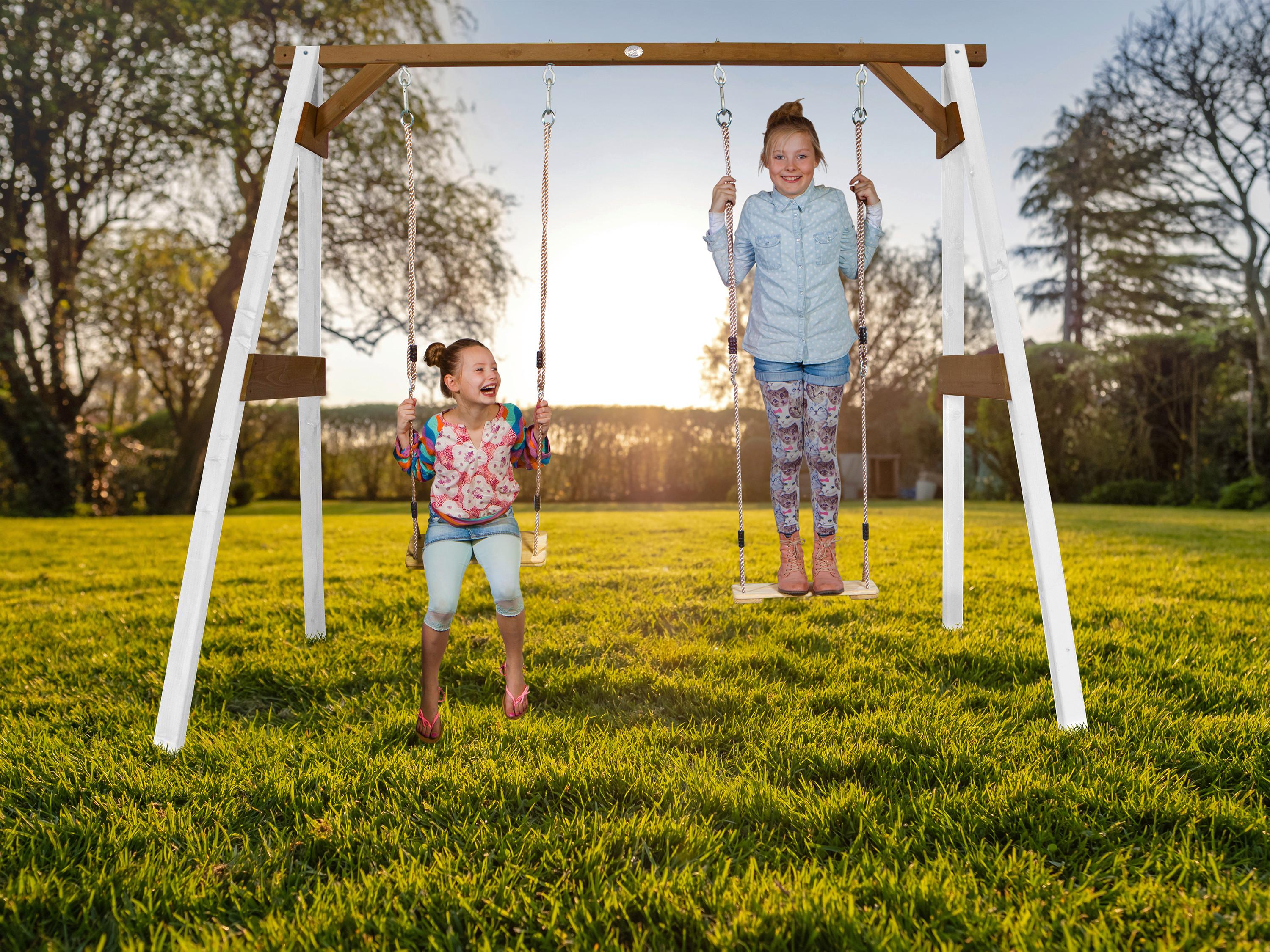 Schaukel Double Swing - Braun/Weiß, Basics, Holz (254/207/160cm) - Ambia Garden
