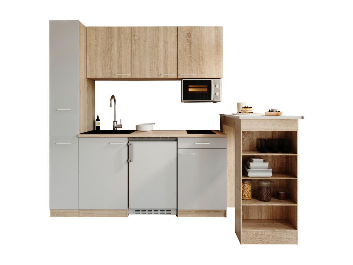 Küchenblock Ingrid m. Geräten Weiß - Eichefarben/Alufarben, Design, Holzwerkstoff/Kunststoff (180cm) - Respekta