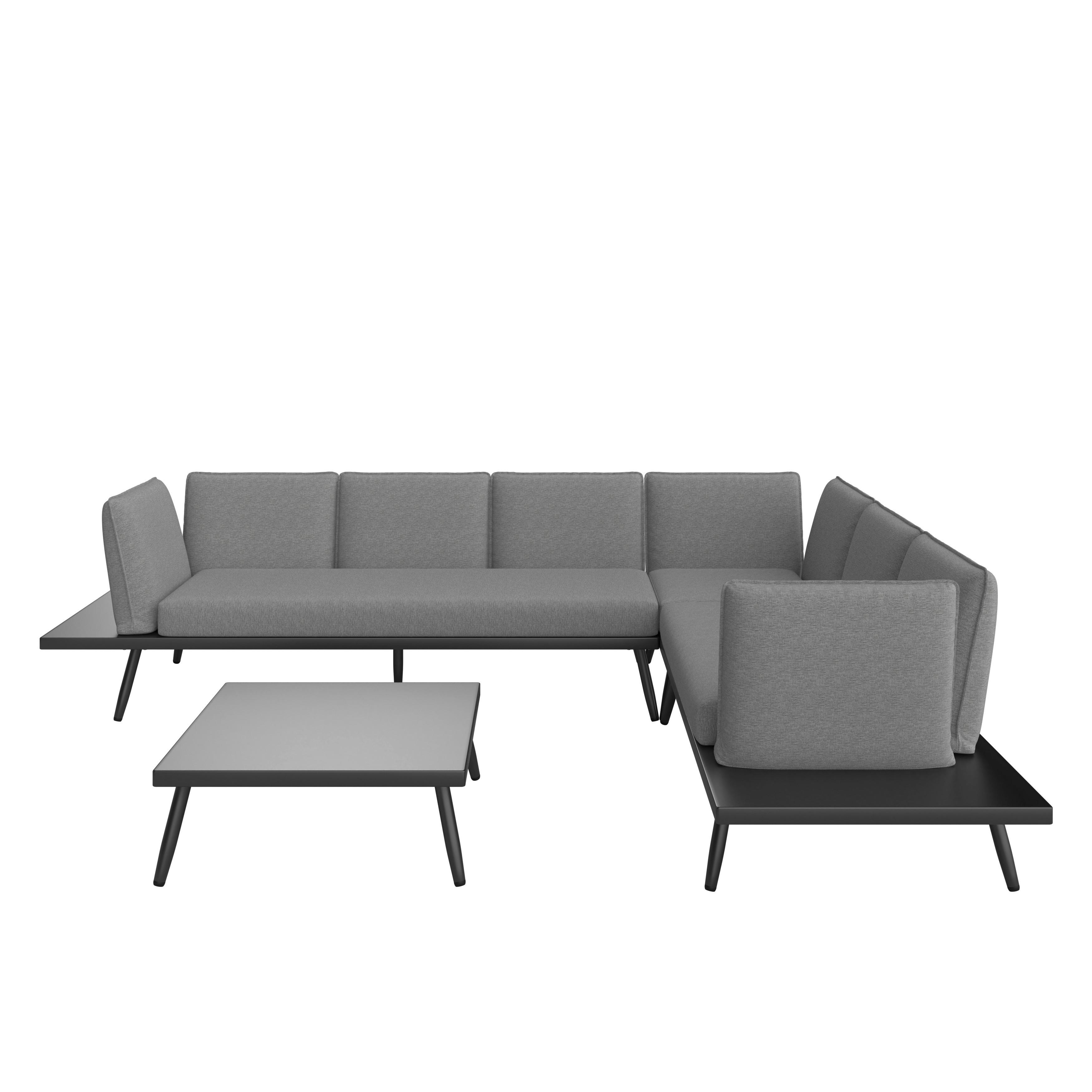 Loungegarnitur-Set Joanne Grau Metall/Outdoorstoff - Schwarz, MODERN, Metall (300/78/80cm) - Bessagi Garden