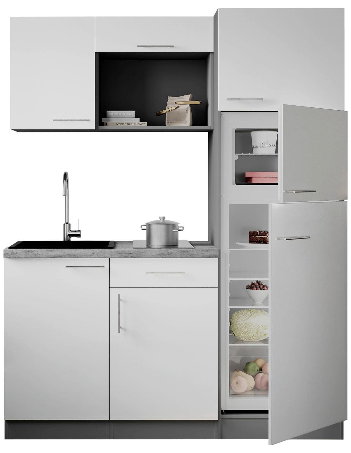 Küchenblock Oliver m. Geräten Weiß - Weiß/Grau, Trend, Holzwerkstoff/Metall (160cm) - Respekta