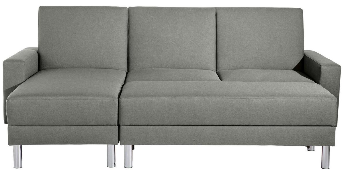 ECKSCHLAFSOFA JUST FASHION - Chromfarben/Hellgrau, KONVENTIONELL, Textil/Metall (152/230cm) - Max Winzer