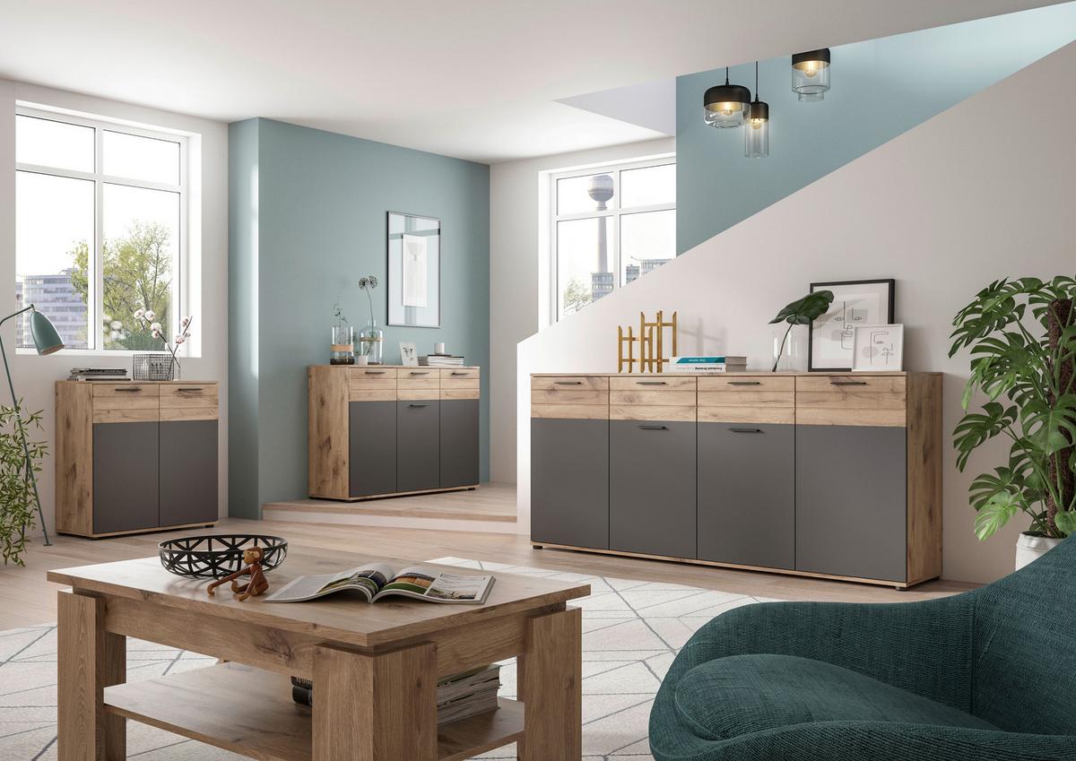 Kommode Mason ca. 180x87 cm Eiche/Grau - Holzwerkstoff/Kunststoff (180/87/40cm) - MID.YOU