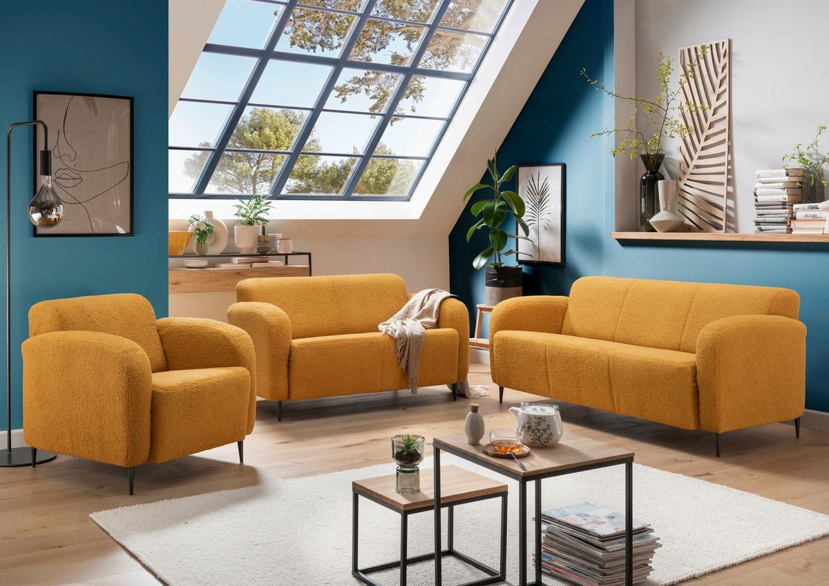2-Sitzer-Sofa Marone Gelb Teddystoff - Gelb/Schwarz, MODERN, Textil/Metall (140/76/90cm) - Livetastic