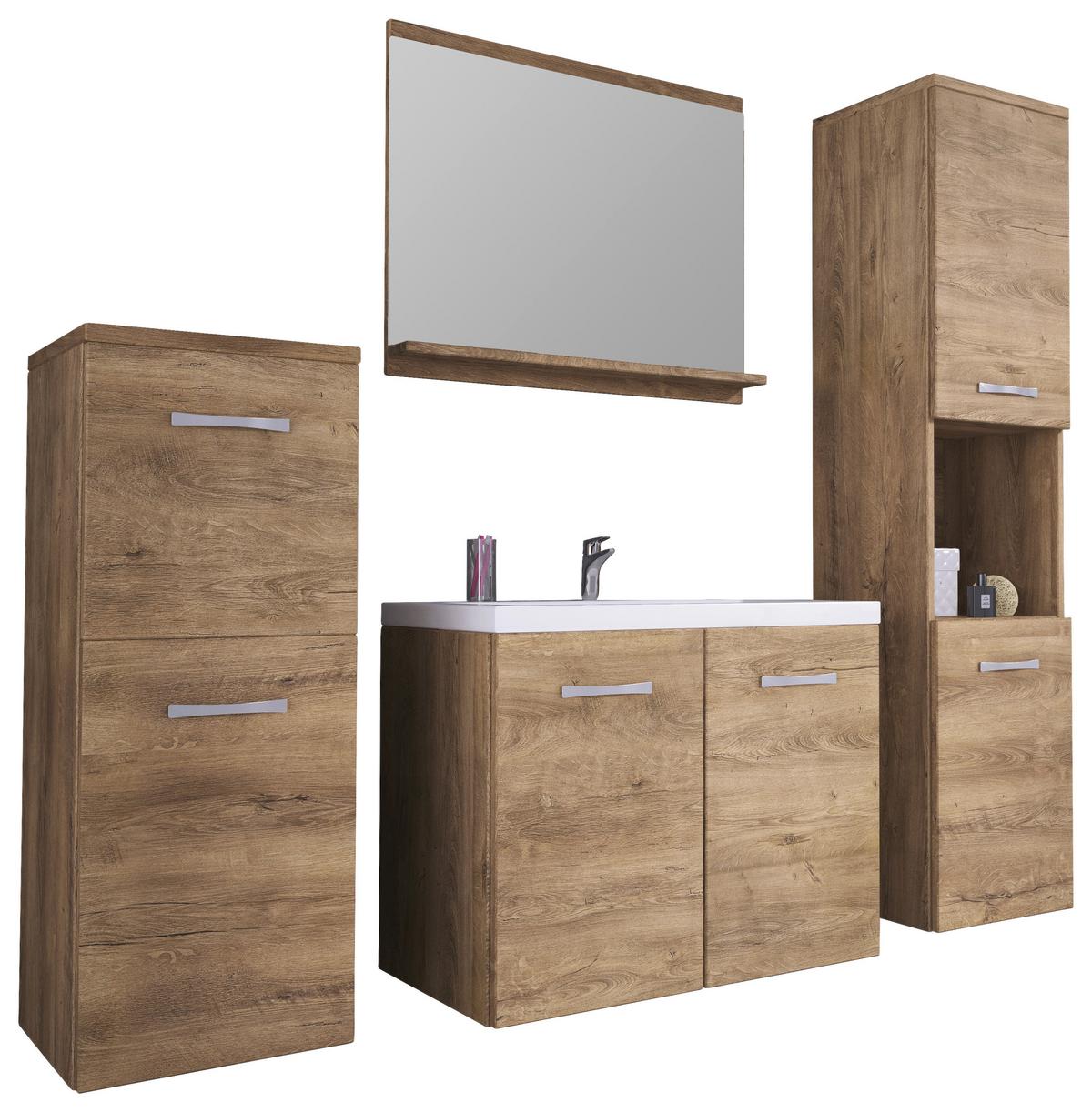 Badmöbel-Set 5-tlg. Malo ca. 140 cm Eiche - Eichefarben/Weiß, LIFESTYLE, Keramik/Holzwerkstoff (120cm) - P & B
