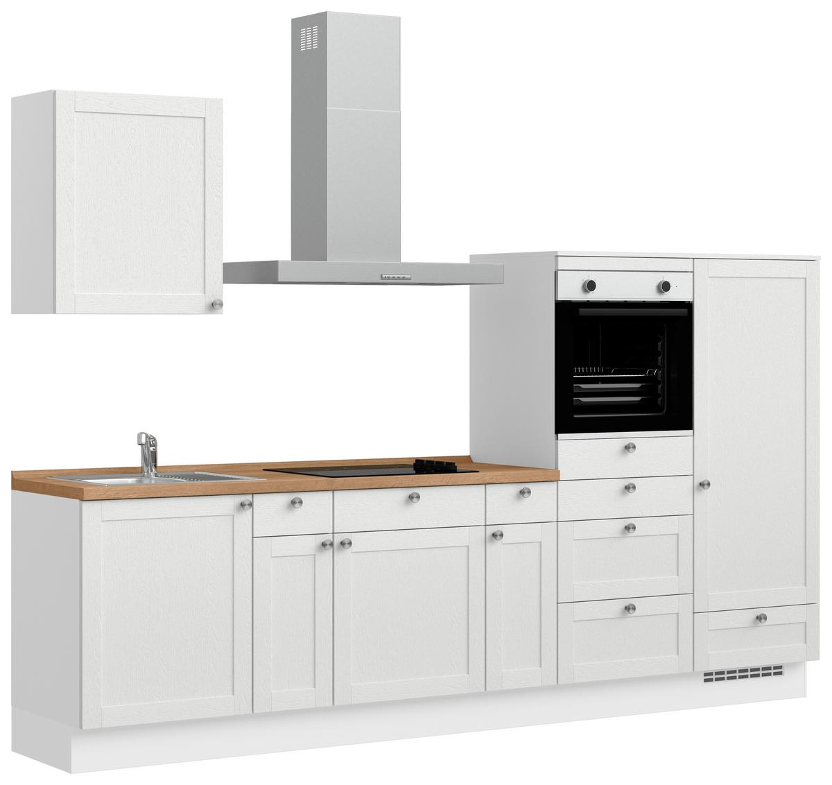 Küchenleerblock Frame Low o. Geräte Weiß - Edelstahlfarben/Eichefarben, MODERN, Holzwerkstoff/Metall (300cm) - Nobilia