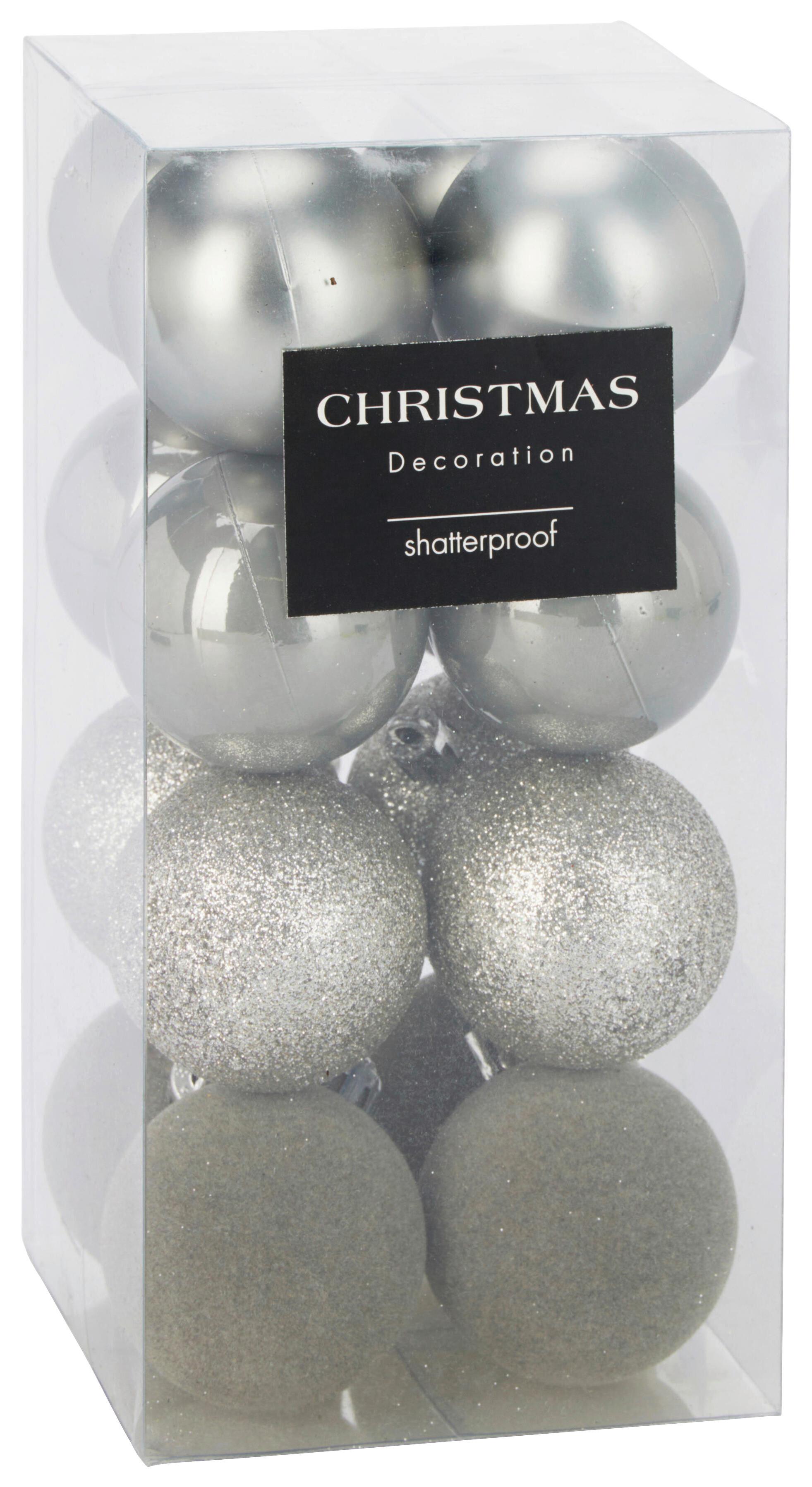 Christbaumkugel-Set Romy Silberfarben 16-teilig - Silberfarben, KONVENTIONELL, Kunststoff (5cm) - Mömax