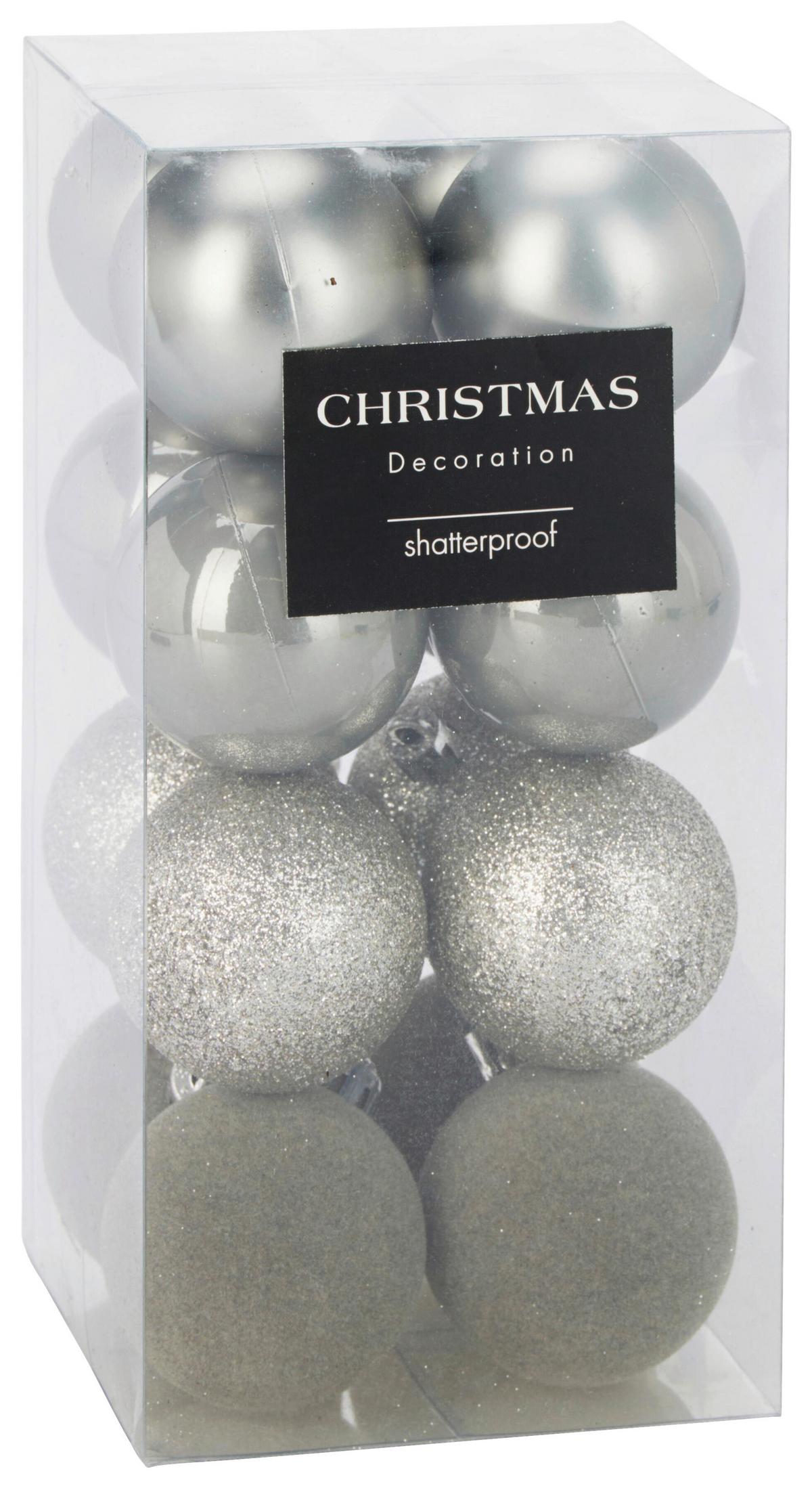 Christbaumkugel-Set Romy Silberfarben 16-teilig - Silberfarben, KONVENTIONELL, Kunststoff (5cm) - Mömax