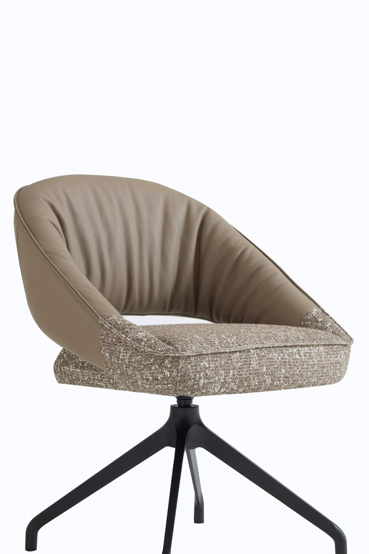 KRZESŁO Z PODŁOKIETNIKAMI NALA -EXKLUSIV- - beżowy/czarny, Design, skóra/metal (61/81/66cm) - Dieter Knoll