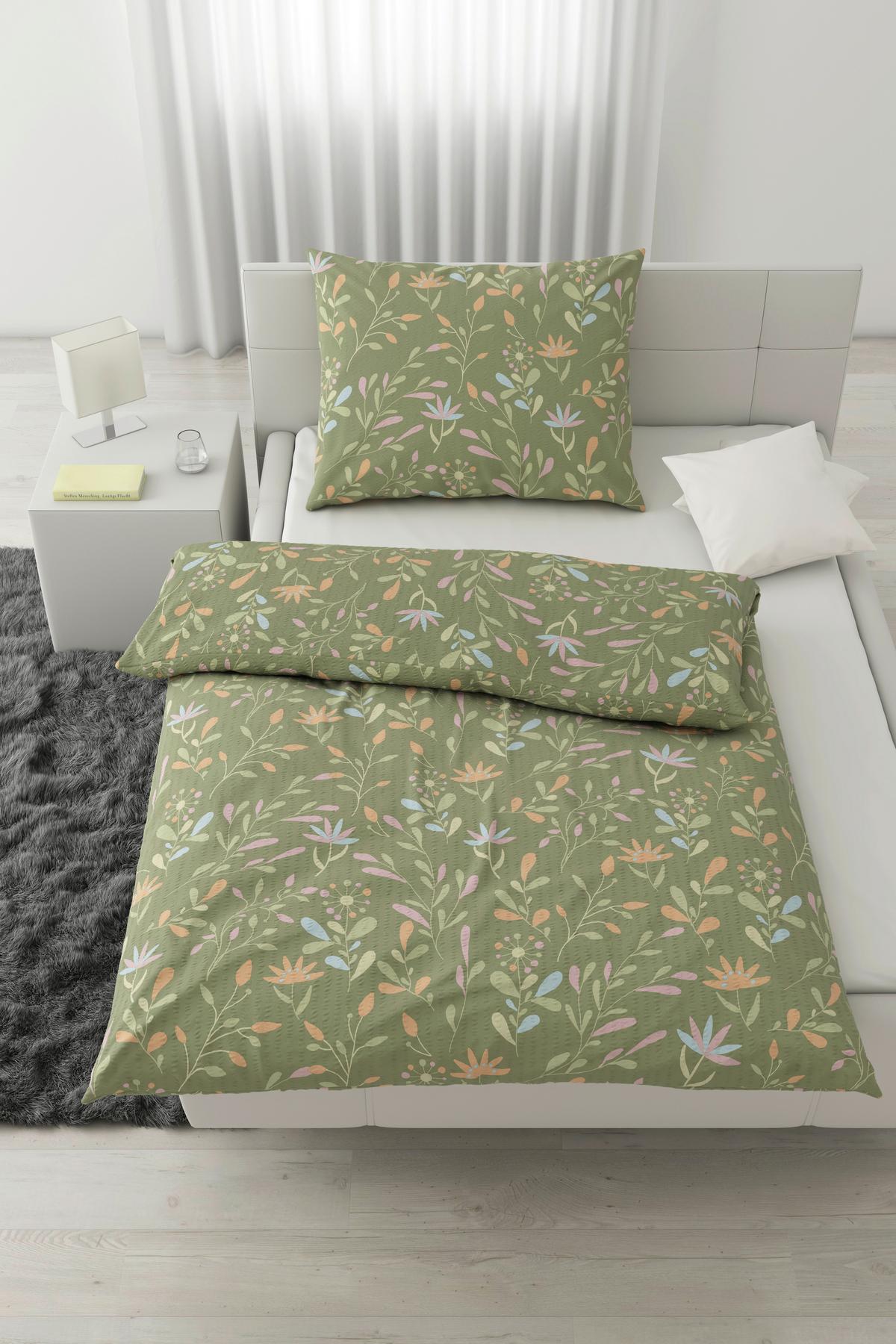 Lenjerie de pat Marina, ca. 140x200/50x70 cm - verde, Konventionell, textil (140/200cm) - Mömax
