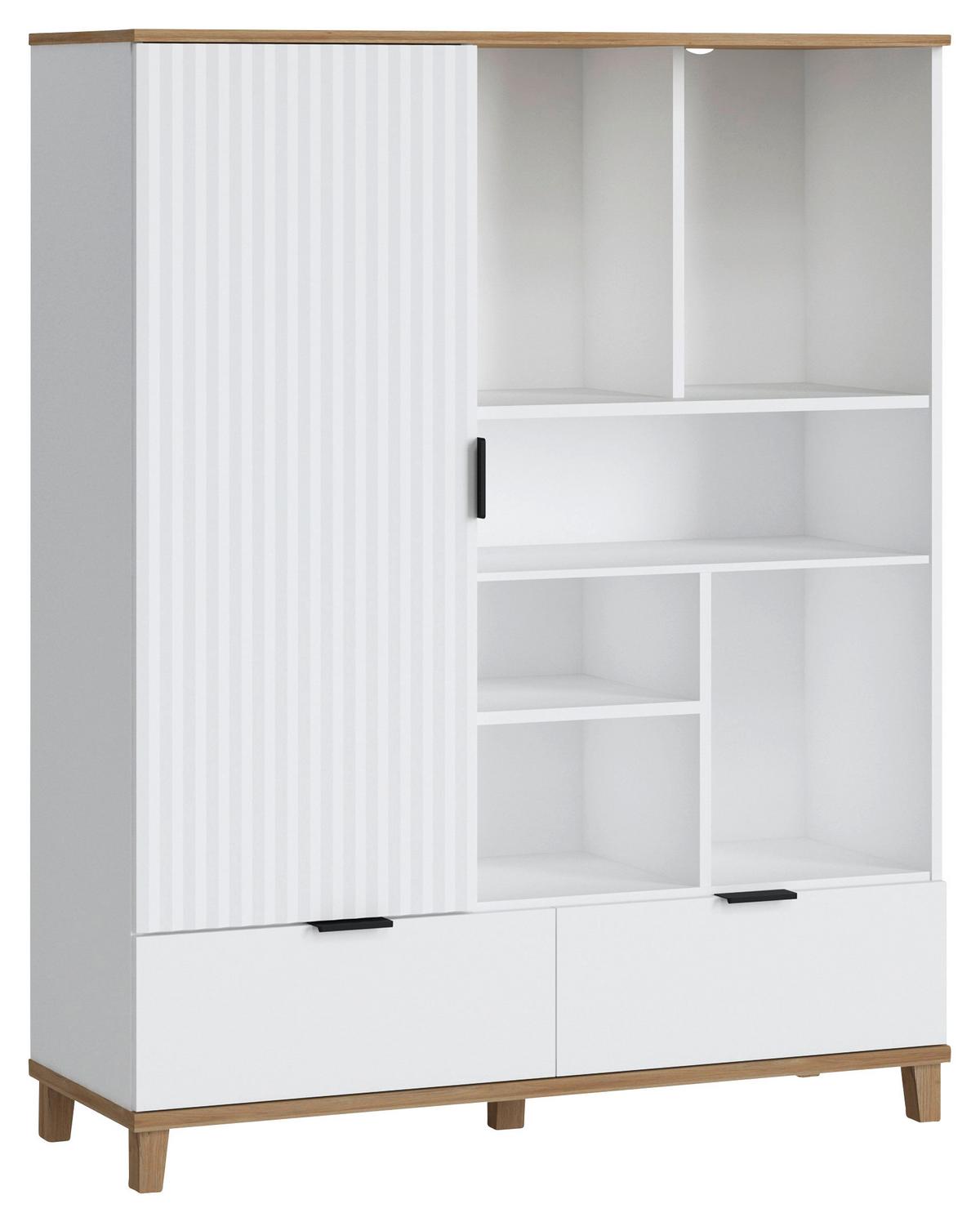 Regal Plissee, Bela, Barva Hrasta - barve hrasta/bela, Moderno, kovina/leseni material (112,4/141,4/40cm) - Mömax