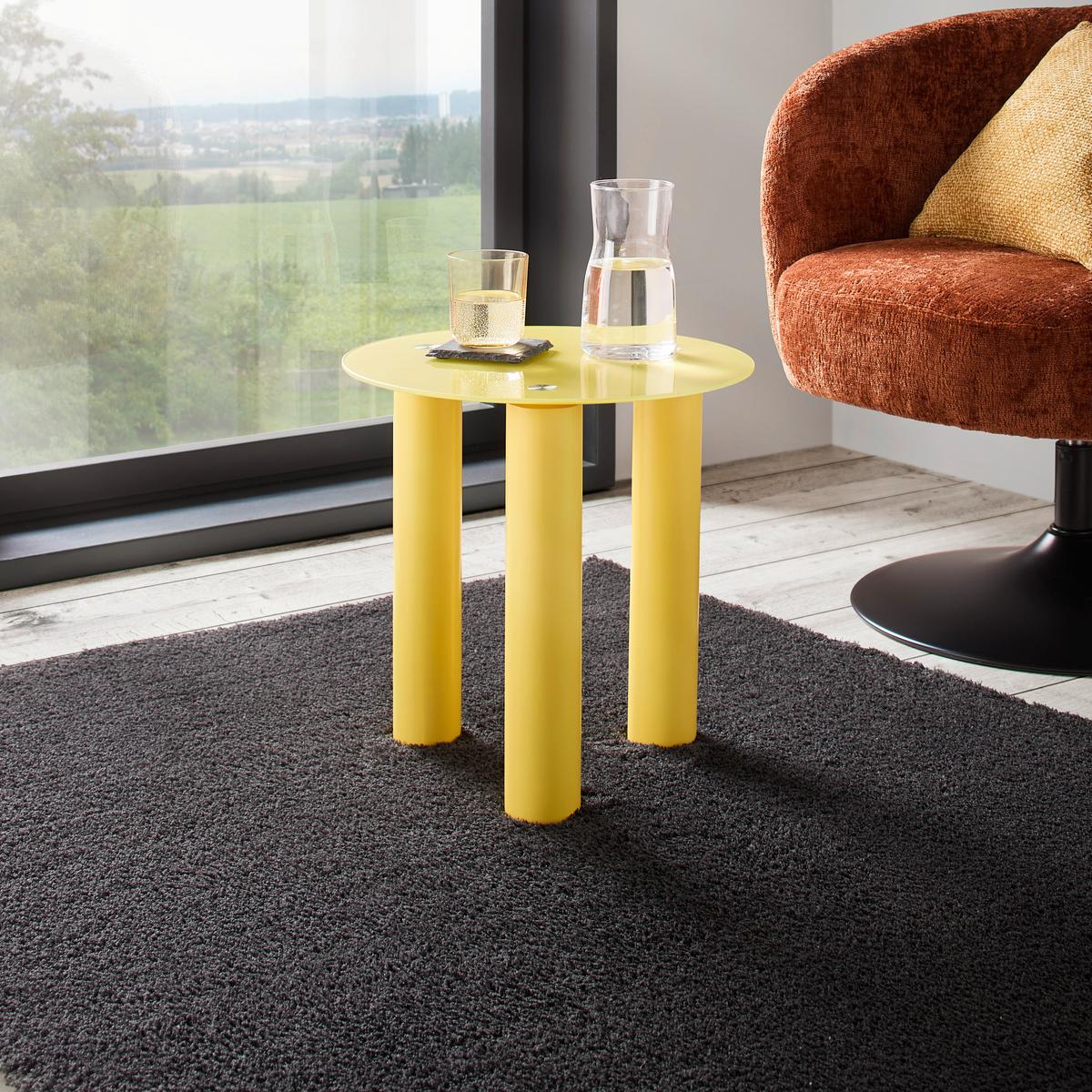 Kisasztal Largo - sárga, Lifestyle, Üveg/fa (40/40/40cm) - Premium Living