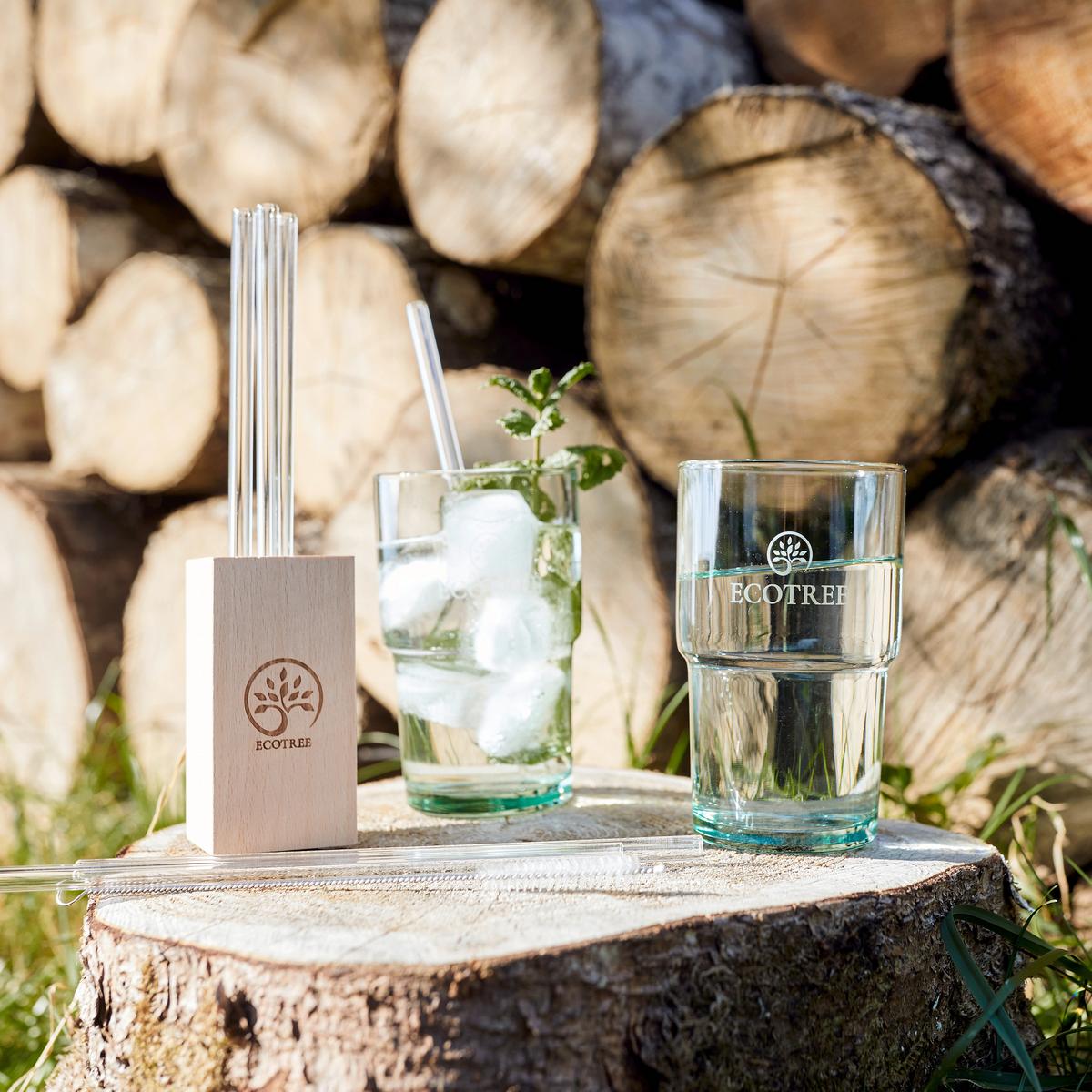 Szívószálszett Nora - bükkszínű, Modern, üveg/fa (5/22cm) - ecoTree