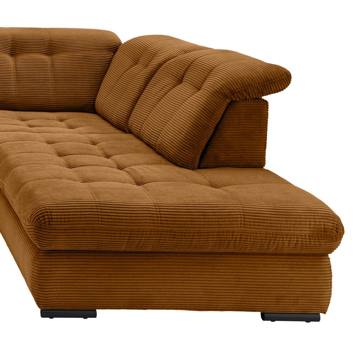 Wohnlandschaft Rigatti Gold Cord mit Bettkasten - Goldfarben/Schwarz, MODERN, Textil/Metall (184/387/252cm) - Livetastic