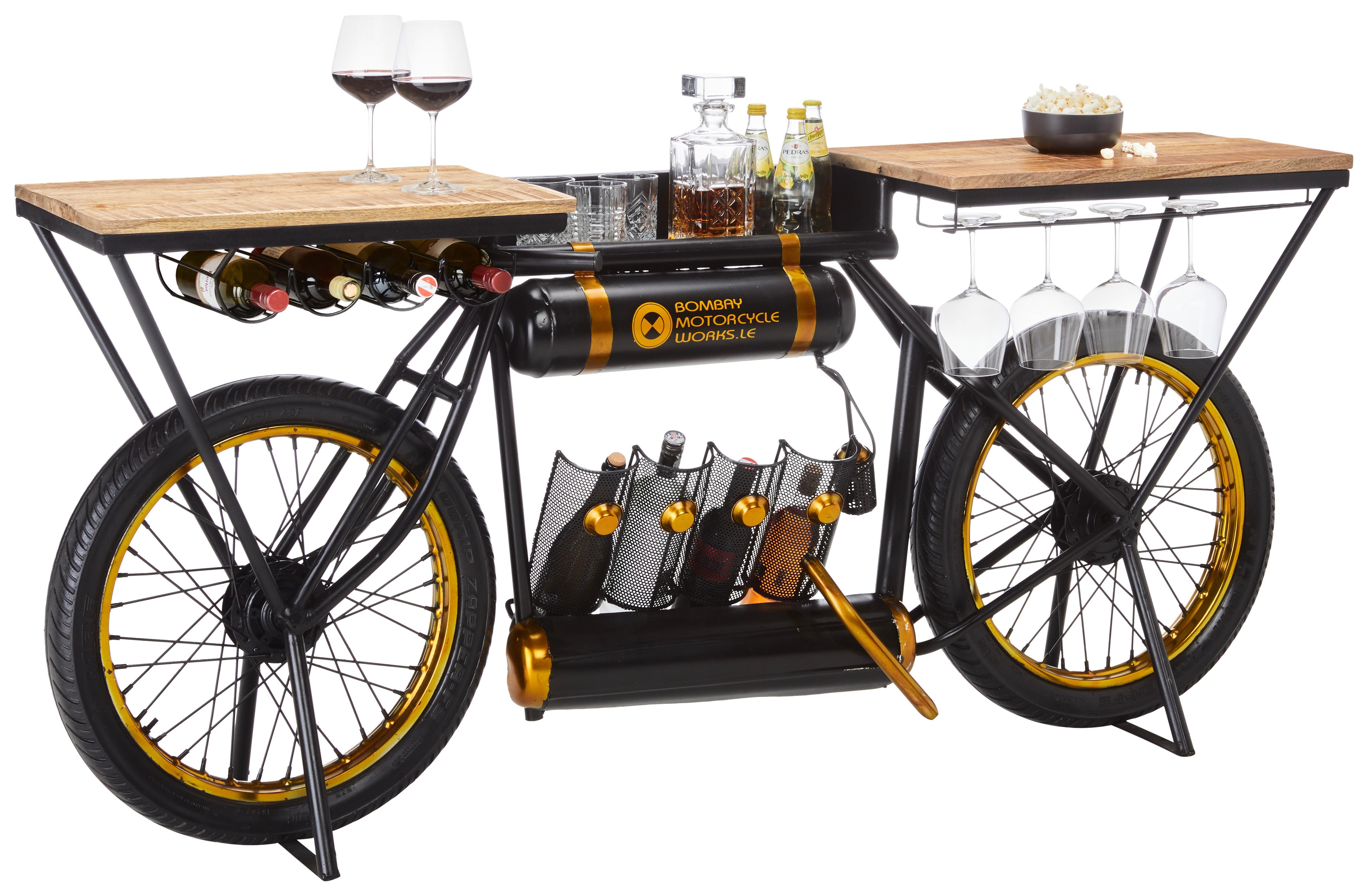 Bar aus Mangoholz Massiv - Goldfarben/Schwarz, LIFESTYLE, Holz/Metall (187/44/83cm) - Premium Living