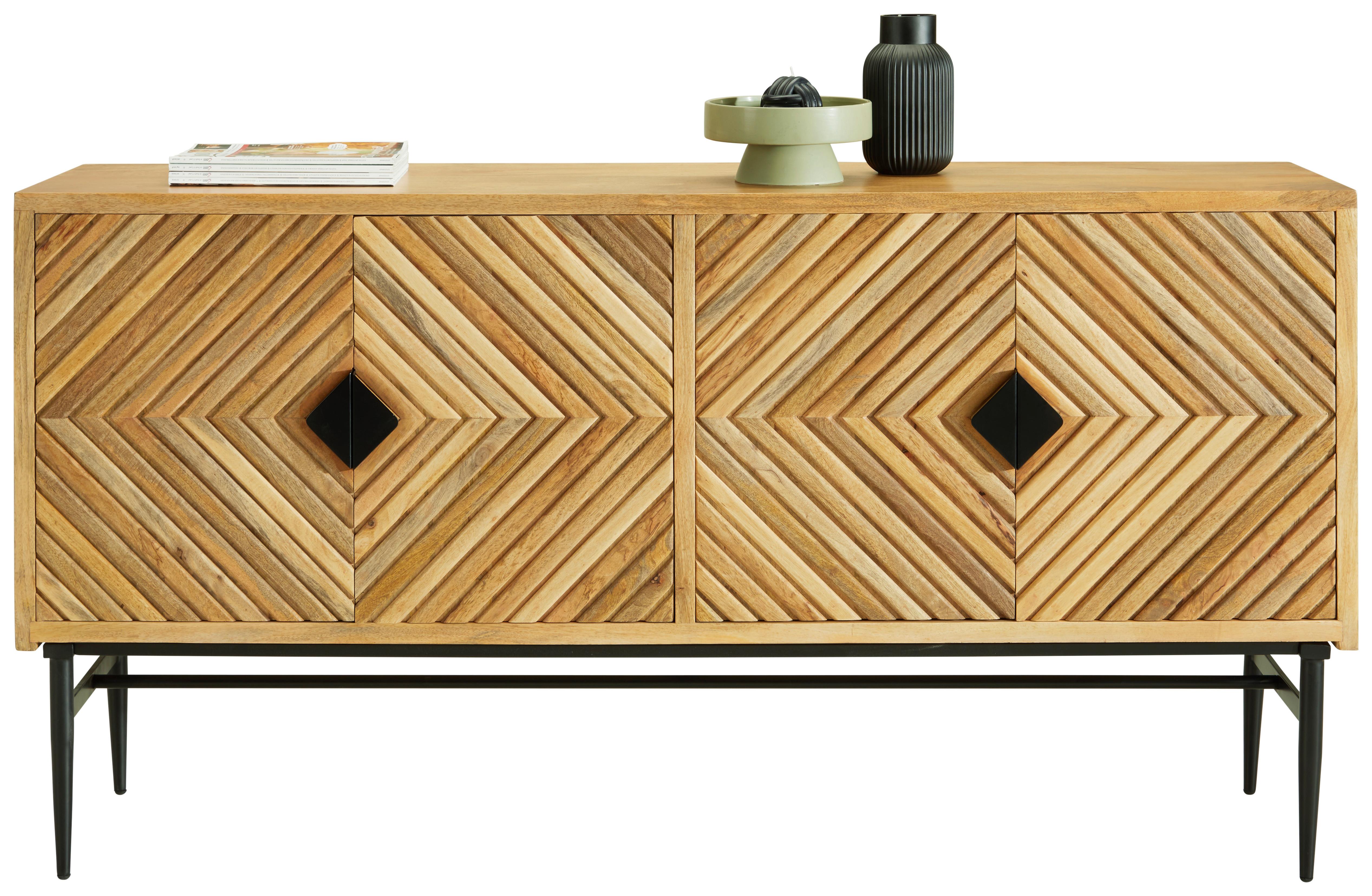 Sideboard in Hellbraun/Schwarz - Hellbraun/Schwarz, Lifestyle, Holz/Metall (175/90/45cm) - Zandiara
