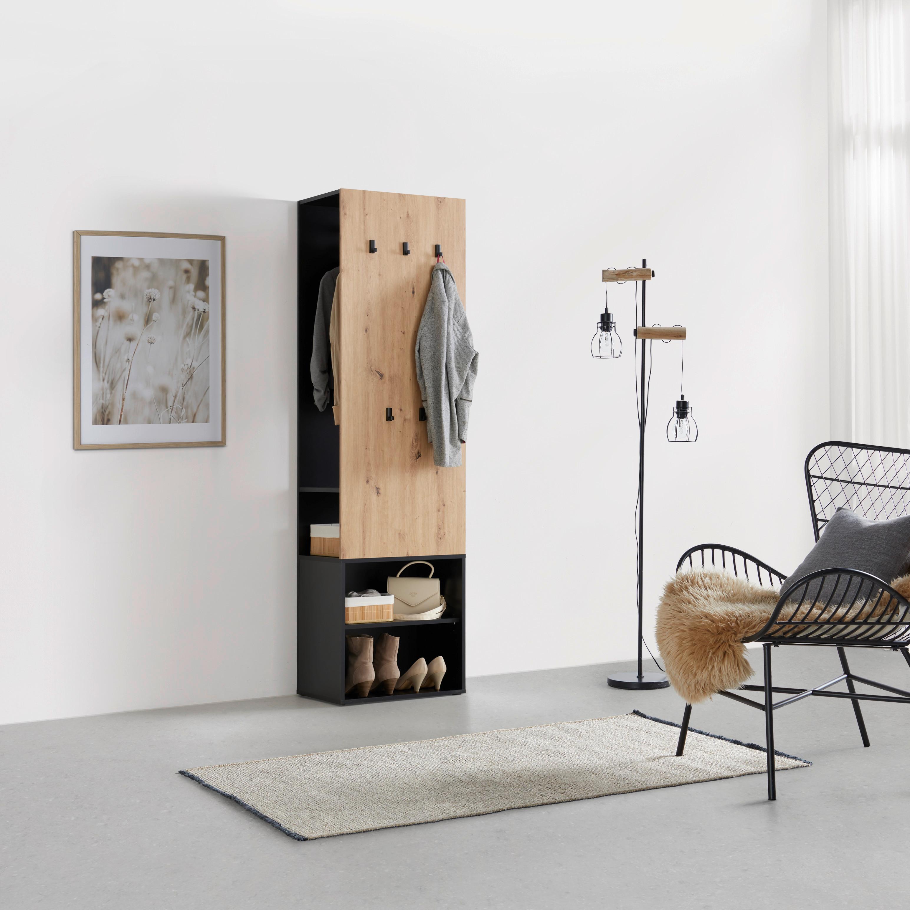 HALLMÖBEL NEXT -EXKLUSIV- - svart/ek Artisan, Modern, trämaterial (55/195/38cm) - Mömax