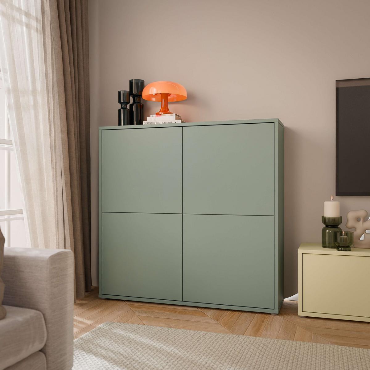 Visoka Komoda Alice, Žajbljevo Zelena - siva/žajbljevo zelena, Moderno, umetna masa/leseni material (124,5/121,5/34,9cm) - Carryhome