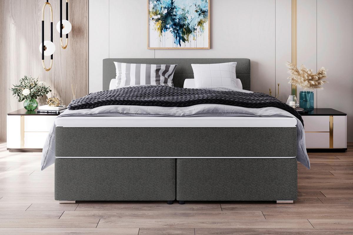 ŁÓŻKO BOXSPRING CATANIA - antracytowy/kolor chromowy, Konventionell, tworzywo sztuczne/tkanina (160/200cm) - Boxxx