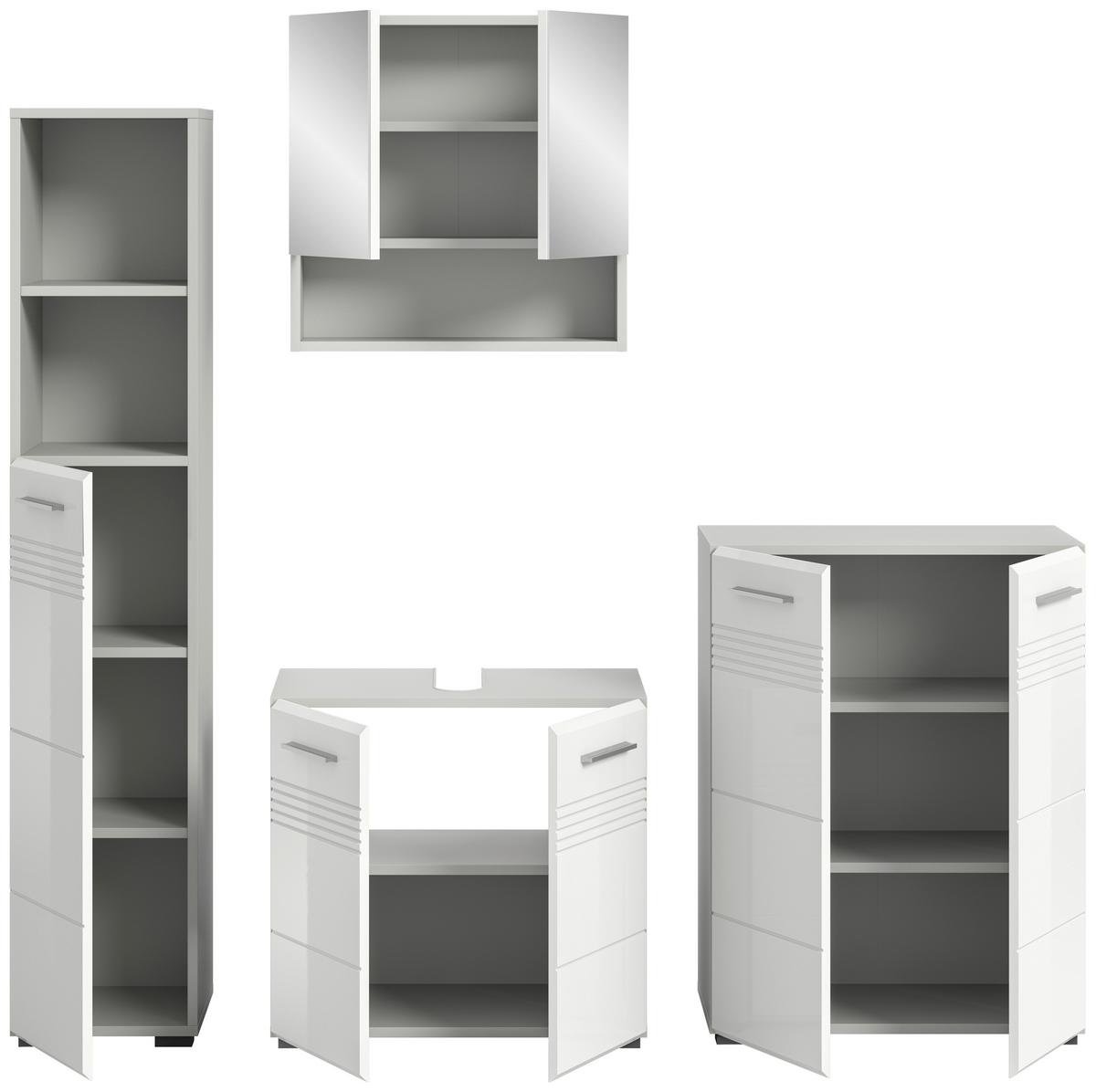 Badezimmer-Set COPA 4-teilg, Grau/Weiß Hochglanz - Chromfarben/Weiß Hochglanz, MODERN, Holzwerkstoff/Kunststoff (150cm) - MID.YOU