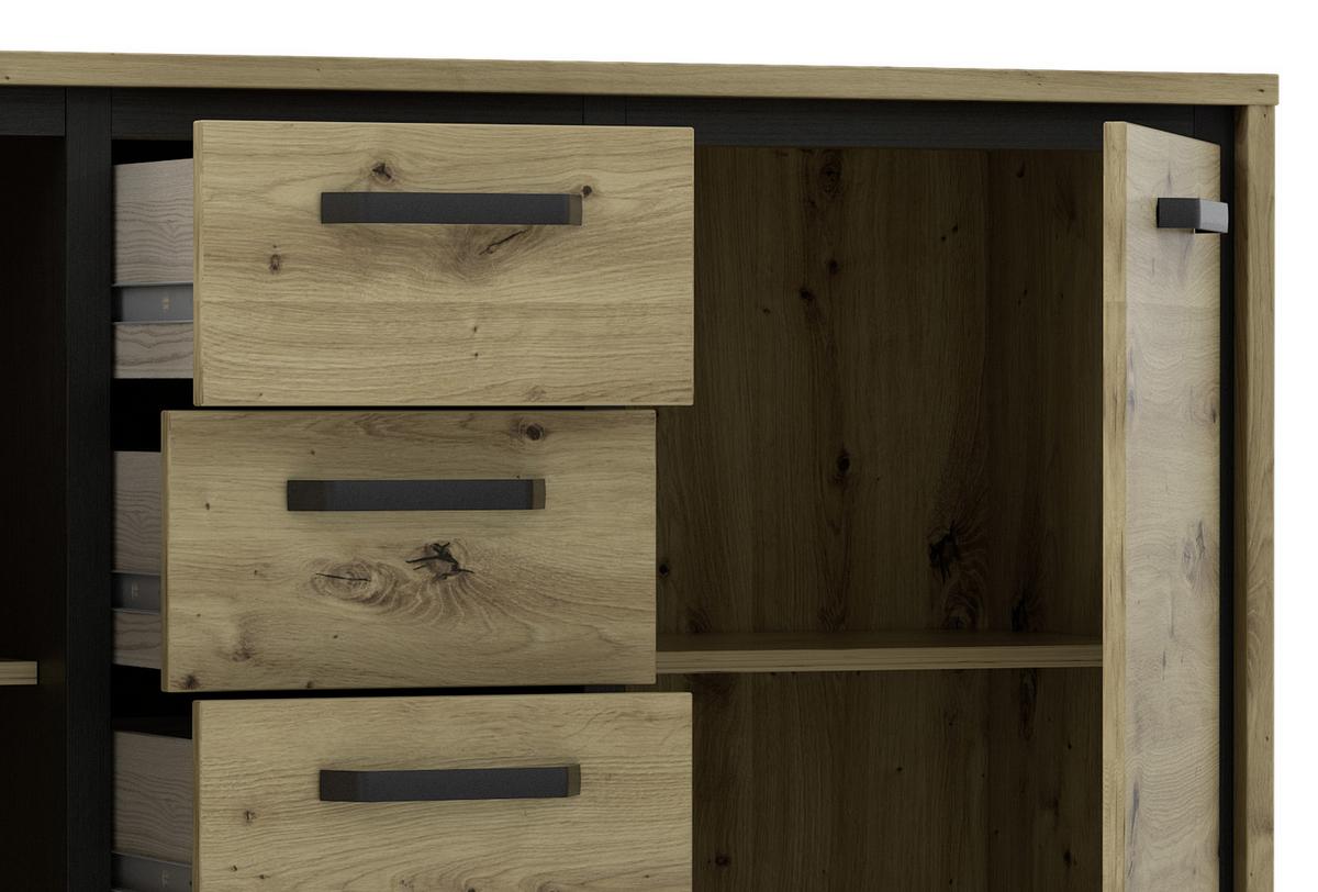 Kommode "Trondheim" , Schwarz, Eiche - Eichefarben/Schwarz, MODERN, Holzwerkstoff/Kunststoff (138,4/91,2/41,5cm) - MID.YOU