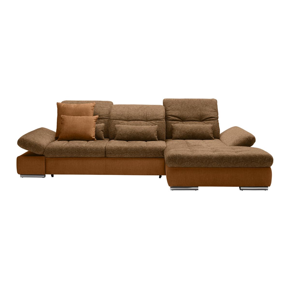 Wohnlandschaft Sanfino Cognac/Senfgelb - Chromfarben/Cognac, KONVENTIONELL, Holz/Textil (305/79-96/199cm) - Premium Living