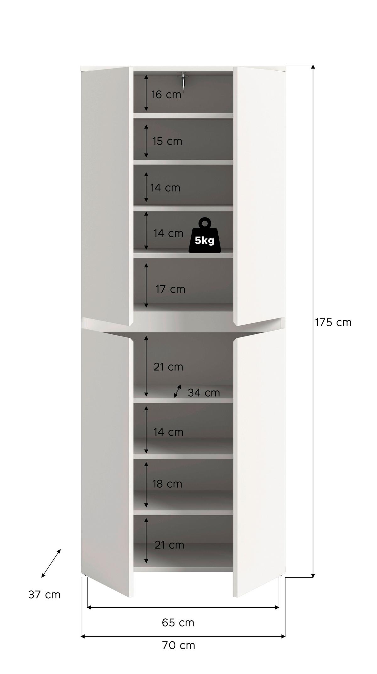 Garderobenschrank Scarpa Weiß - Schwarz/Weiß, Design, Holzwerkstoff/Kunststoff (70/175/37cm) - Livetastic