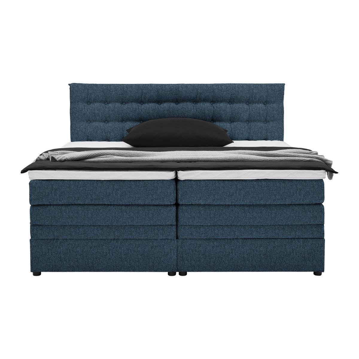 Boxspringbett Luzern Dunkelblau ca. 180x200cm - Schwarz/Dunkelblau, KONVENTIONELL, Kunststoff/Textil (180/200cm) - Premium Living