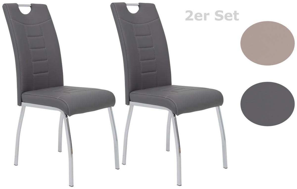 Stuhl-Set Andrea S Grau Lederlook - Chromfarben/Weiß, MODERN, Textil/Metall (43/100/64cm) - MID.YOU