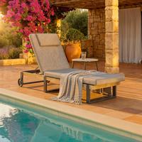 Gartenliege Elenyi grau Metall/Outdoorstoff/Holz - Grau, MODERN, Holz/Textil (65/95/200cm) - Bessagi Garden