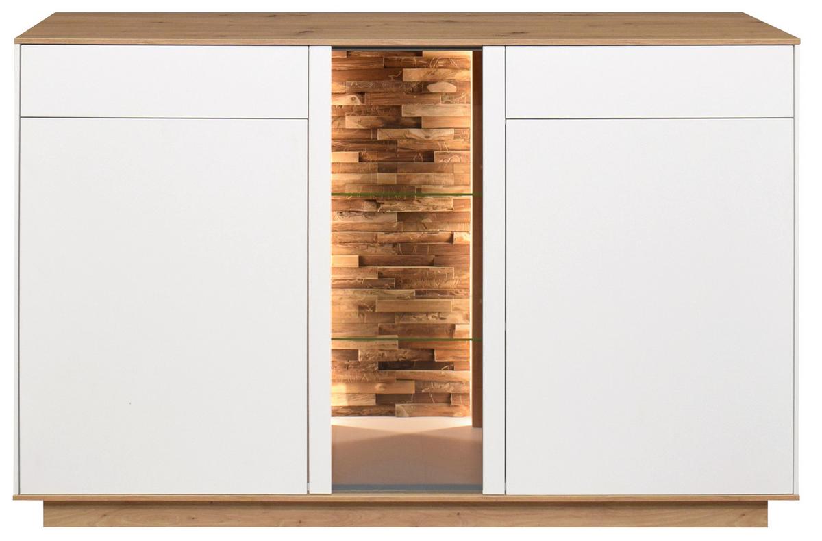 Sideboard Halvar Weiß/Eiche Artisan - Weiß/Eiche Artisan, MODERN, Glas/Holz (159/96/42cm) - Premium Living