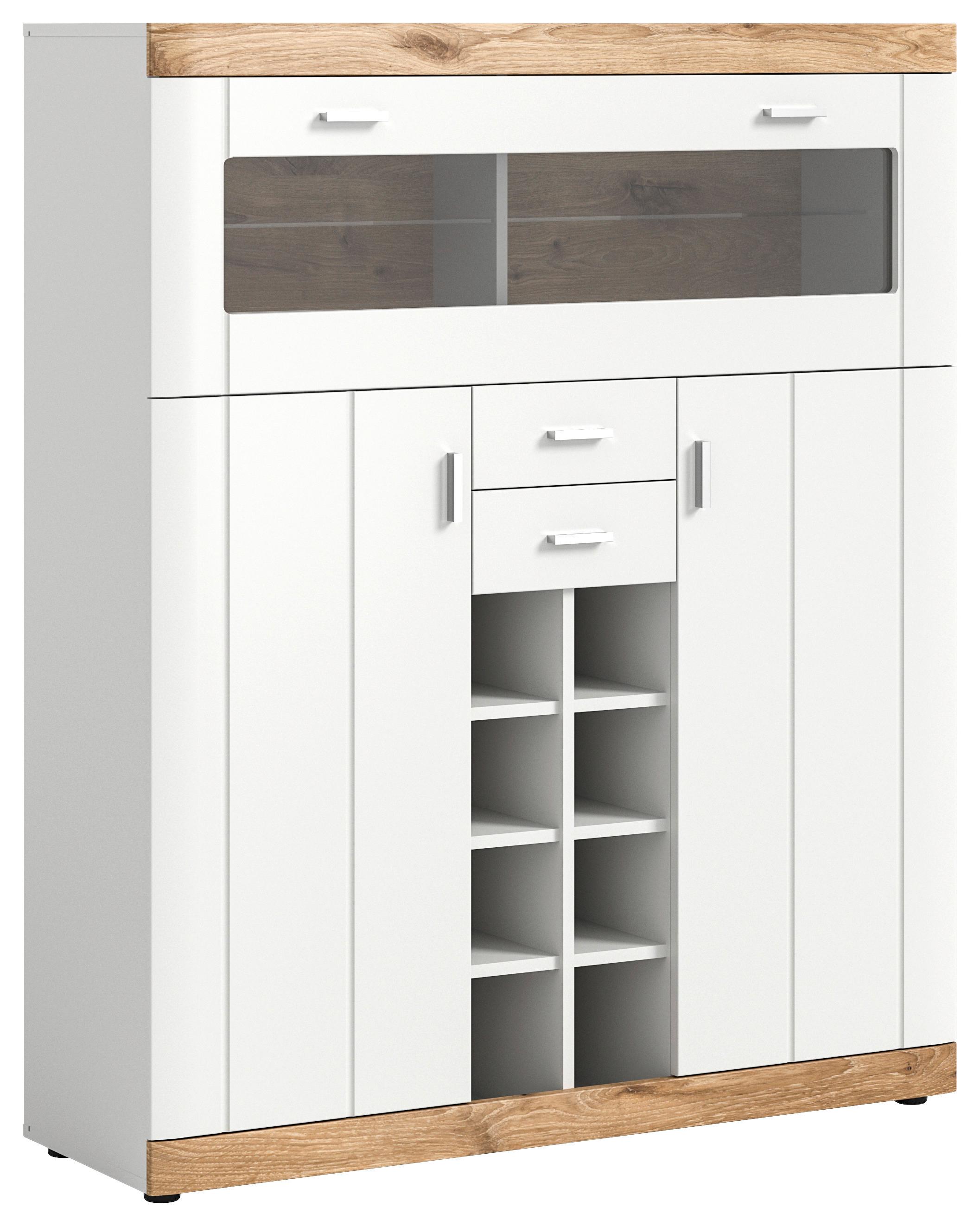 Highboard Laredo ca. 117x1401 cm Nox Eiche/Weiß - Silberfarben/Weiß, KONVENTIONELL, Glas/Holzwerkstoff (117/140/38cm) - MID.YOU