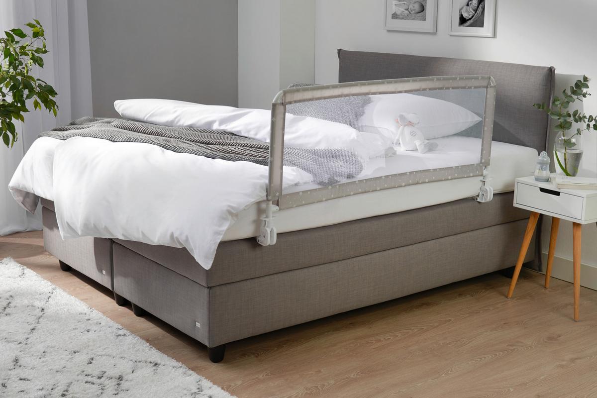 BRAMKA CHRONNA DO ŁÓŻECZKA BASIC - biały/szary, Basics, metal/tkanina (135/60cm) - My Baby Lou