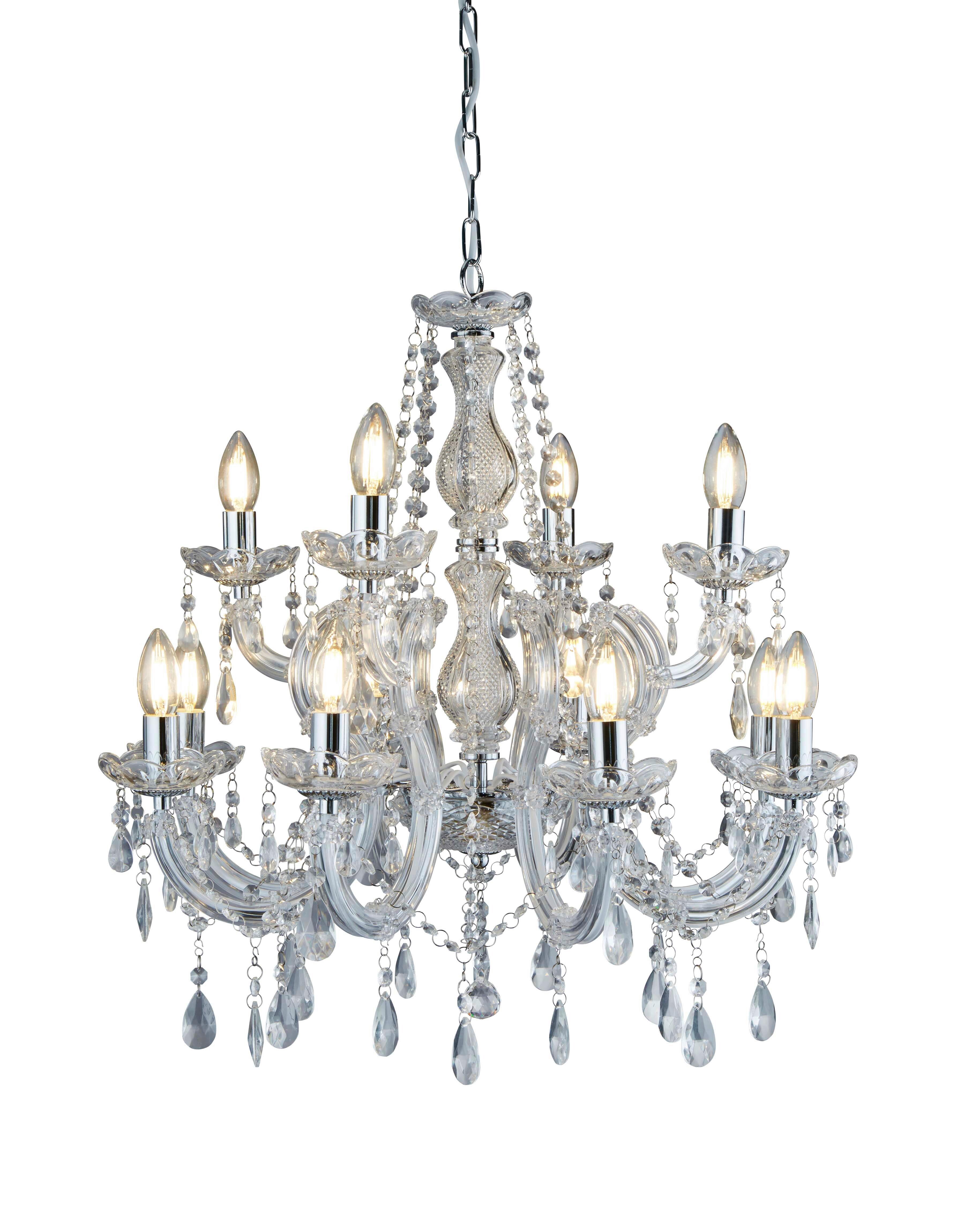 Kristály Függőlámpa Marie Therese 399-12 - krómszínű, Konventionell, műanyag/üveg (63/120cm)