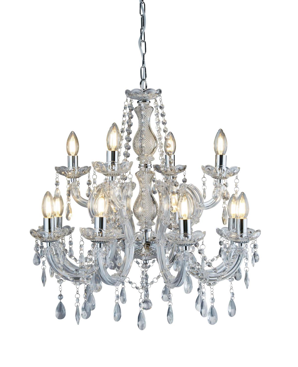 Kristály Függőlámpa Marie Therese 399-12 - krómszínű, Konventionell, műanyag/üveg (63/120cm)