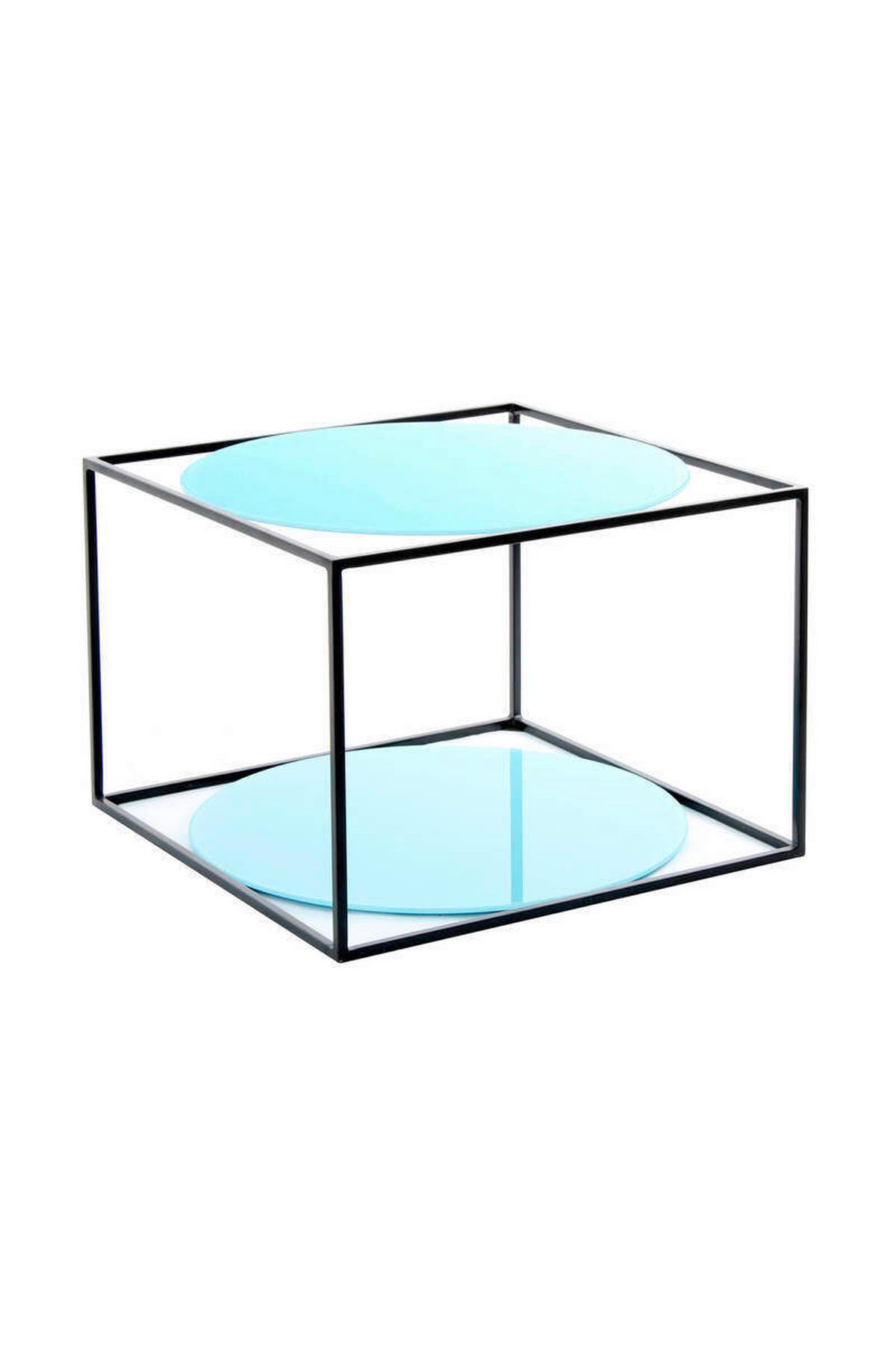 BEISTELLTISCH HMLT7 - Blau/Schwarz, Basics, Glas/Metall (50/50/36cm) - Kayoom