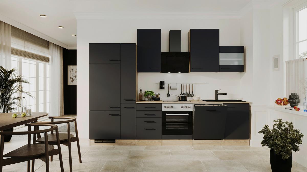 Kuhinjski Blok Z Aparati Capri, Črna, Barva Hrasta - črna/barve hrasta, Basics, kovina/leseni material (310cm) - FlexWell