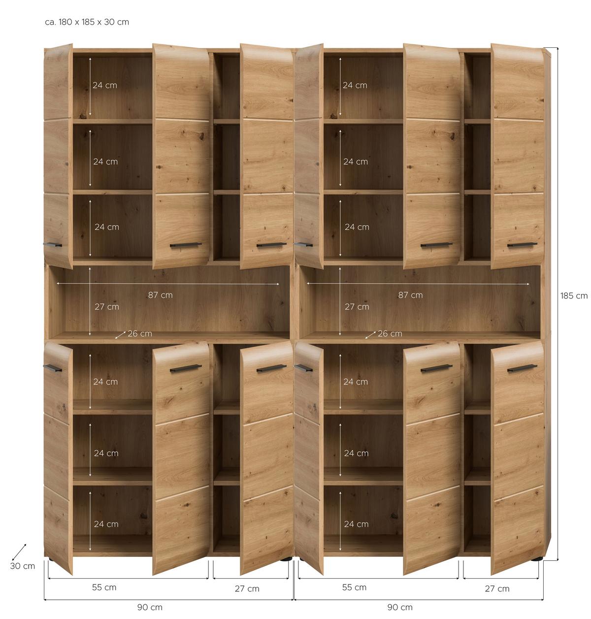 Hochschrank Ice Eiche Artisan - Schwarz/Eiche Artisan, Basics, Holzwerkstoff/Kunststoff (180cm) - MID.YOU