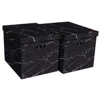 Box mit Deckel Jimmy, 2 Stk. - Weiss/Schwarz, Karton (44,3/33,5cm) - Modern Living