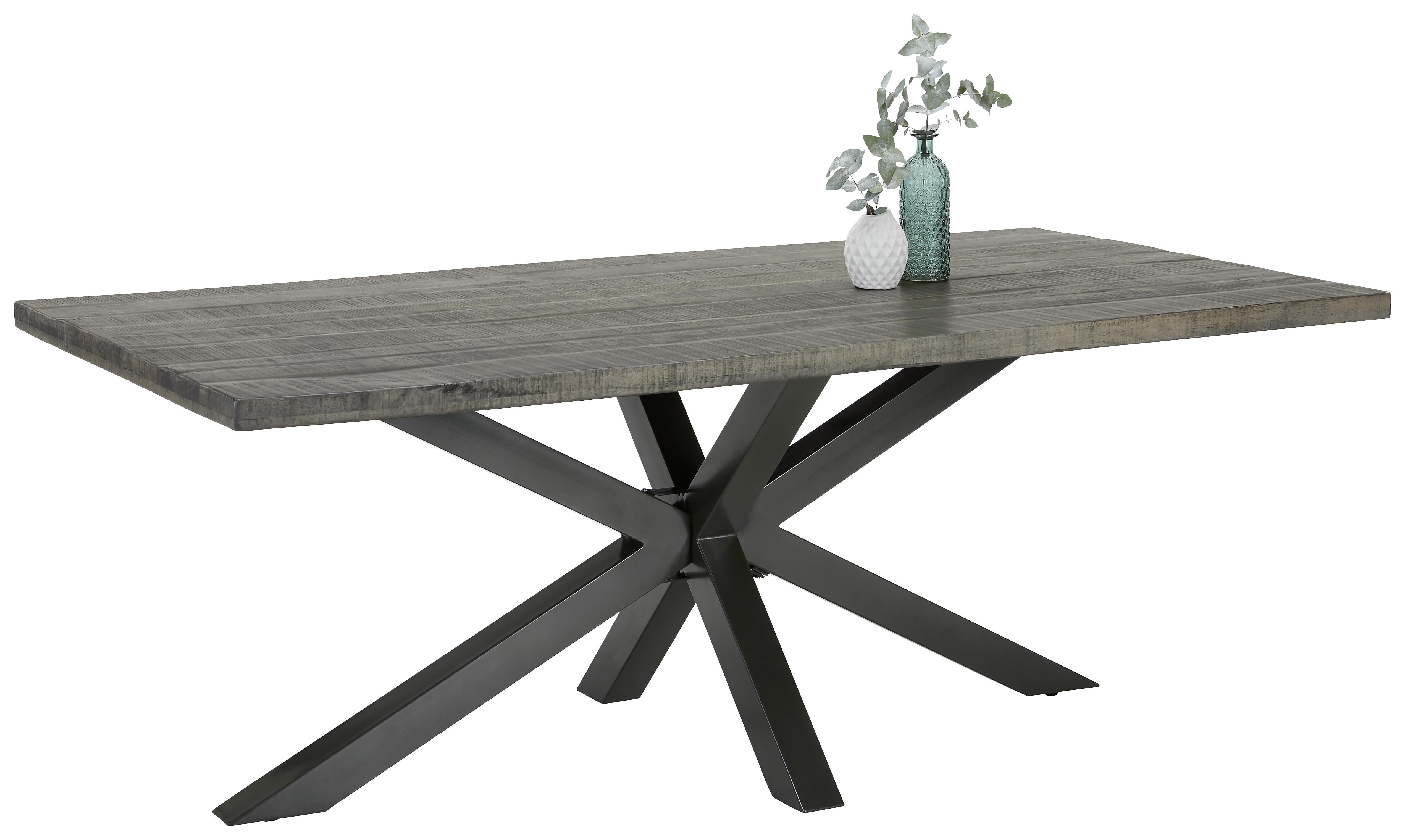 Esstisch aus Mangoholz massiv - Schwarz/Grau, Lifestyle, Holz/Metall (200/100/76,5cm) - Zandiara