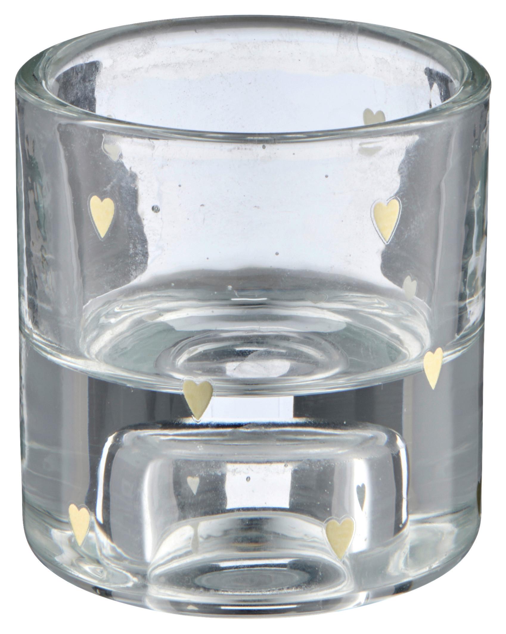 Teelichthalter Herz I Klar/Goldfarben - Klar/Goldfarben, Basics, Glas (5,5/6/5,5cm) - Mömax