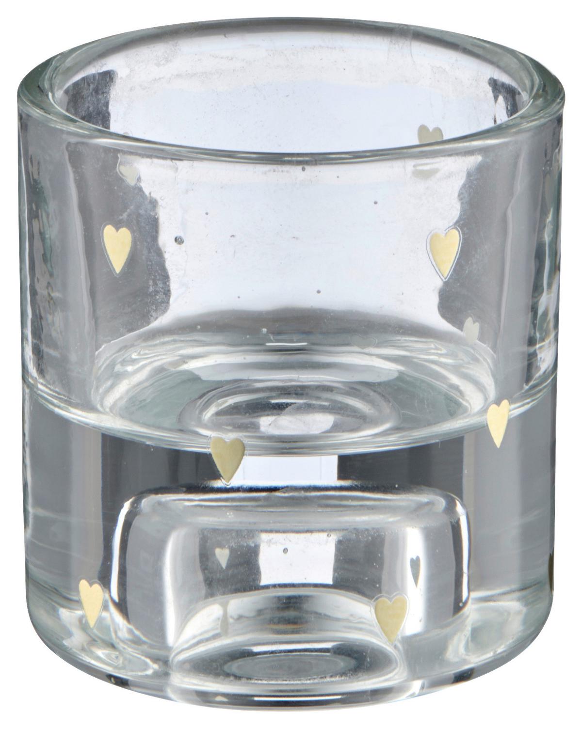 Teelichthalter Herz I Klar/Goldfarben - Klar/Goldfarben, Basics, Glas (5,5/6/5,5cm) - Mömax