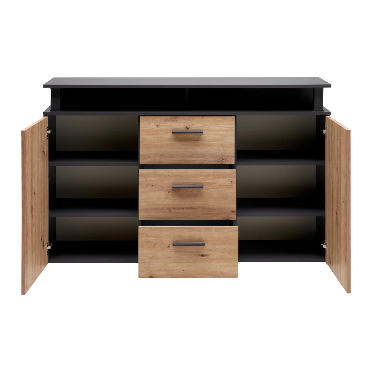 Sideboard Montana Anthrazit/Eiche Artisan - Anthrazit/Schwarz, MODERN, Holzwerkstoff/Kunststoff (140/90,6/38cm) - Mömax