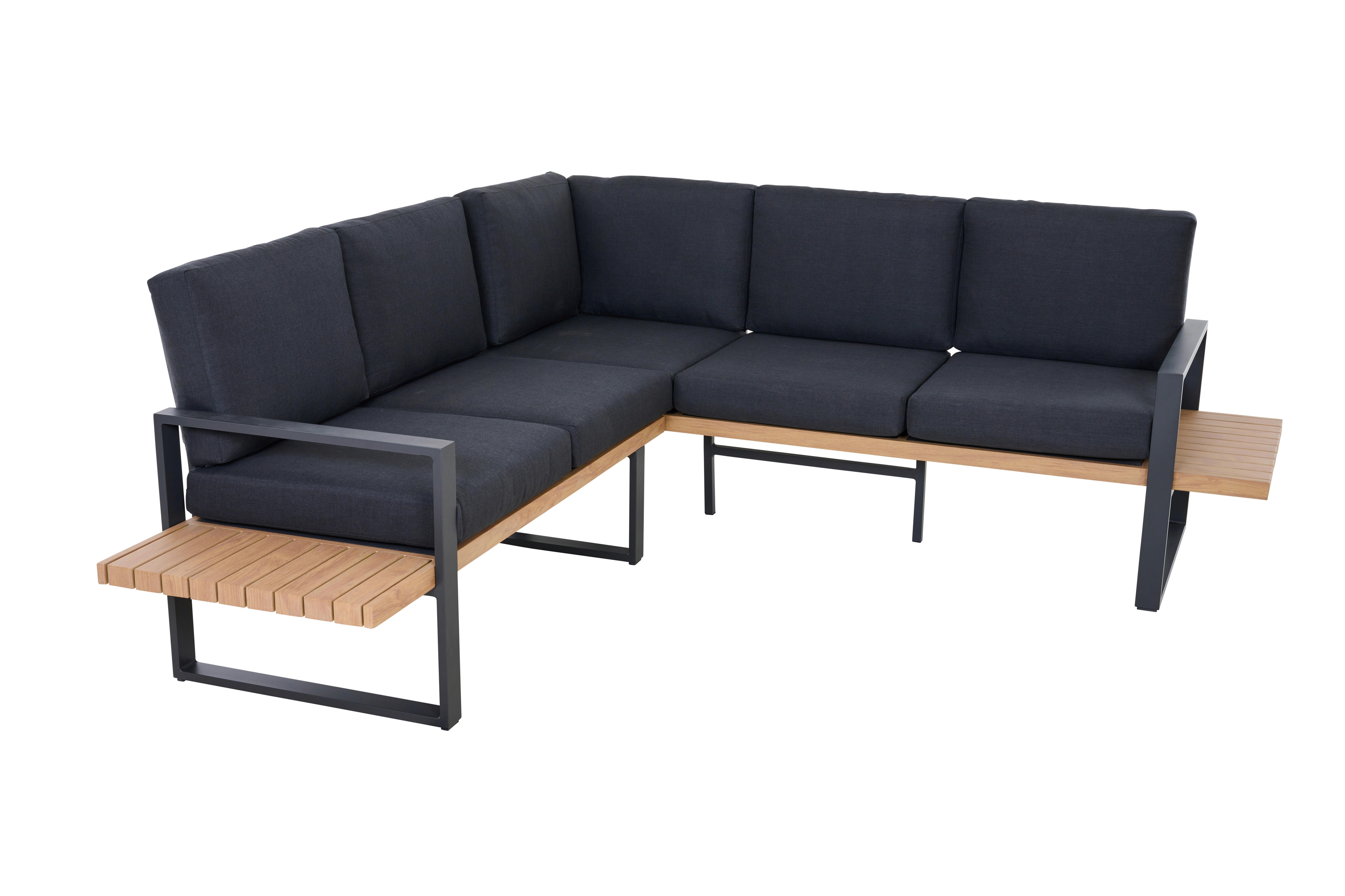 Loungegarnitur Bari Anthrazit/Teakfarben - Anthrazit/Teakfarben, Basics, Textil/Metall (73,5/78,5/155cm) - Siena Garden