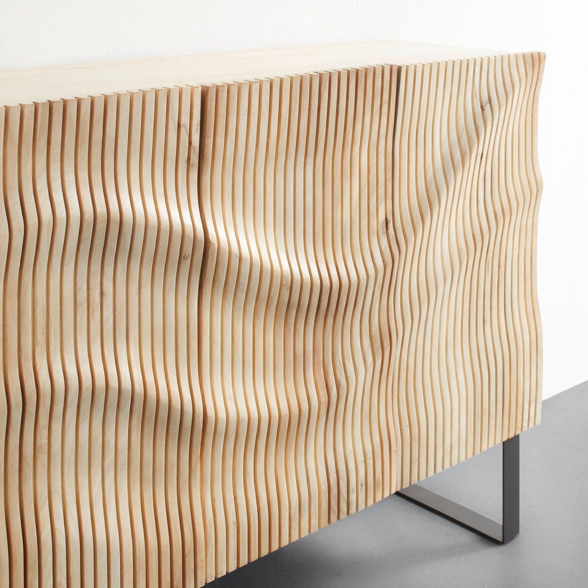 SIDEBOARD WAVE -TREND- - Schwarz/Naturfarben, Modern, Holz/Metall (120/90/40cm) - Premium Living